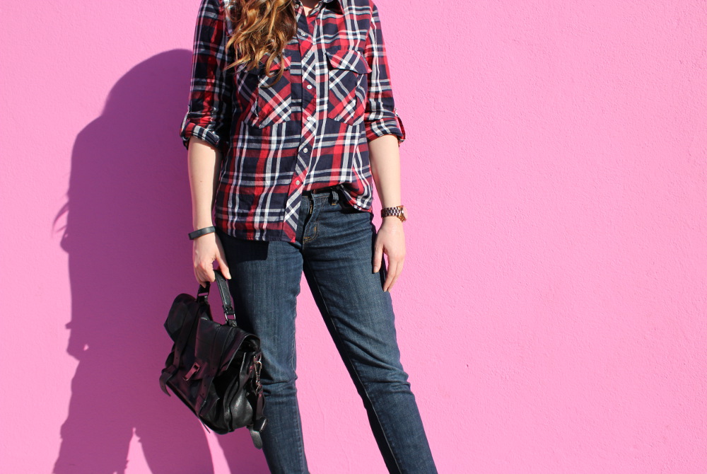 plaid and skinny jeans