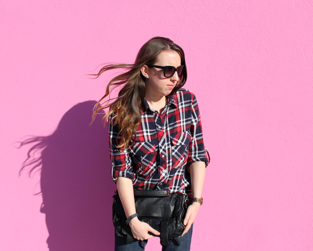 plaid on pink