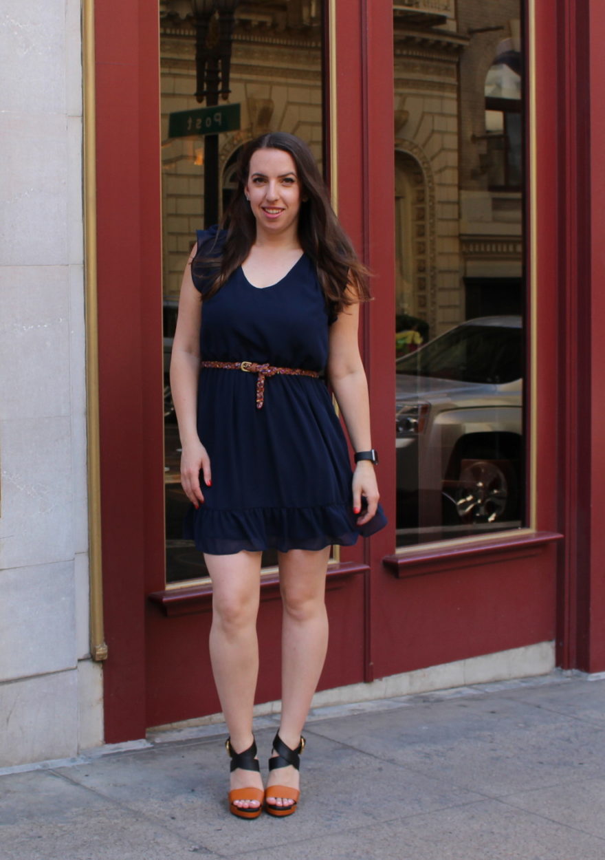 navy ruffle dress