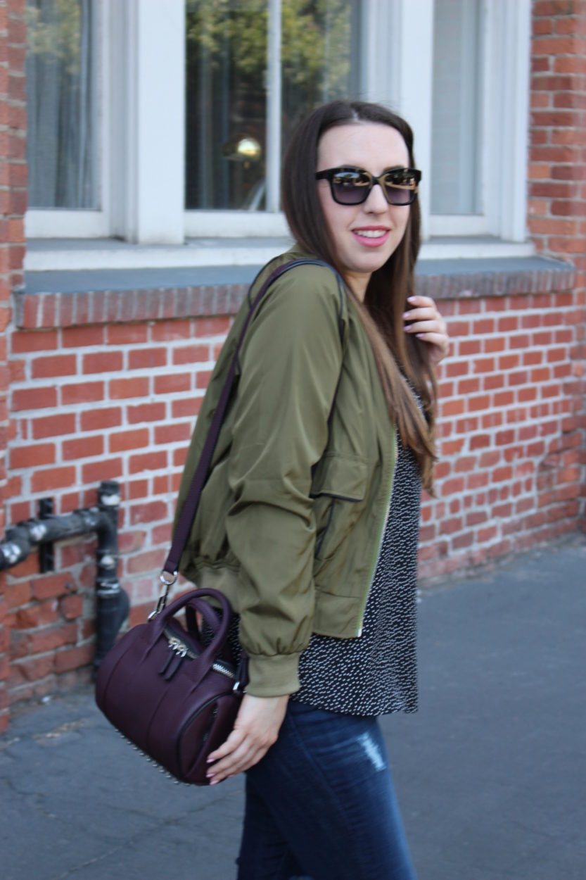 sf blogger - alexander wang rockie - olive bomber jacket