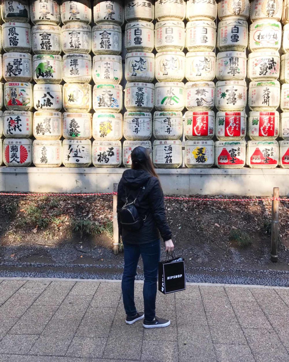 sake barrels at meiji shrine in tokyo japan