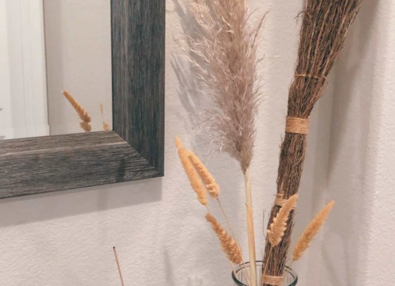 Fall Console Table Pampas Grass Cinnamon Broom Wheat Arrangement