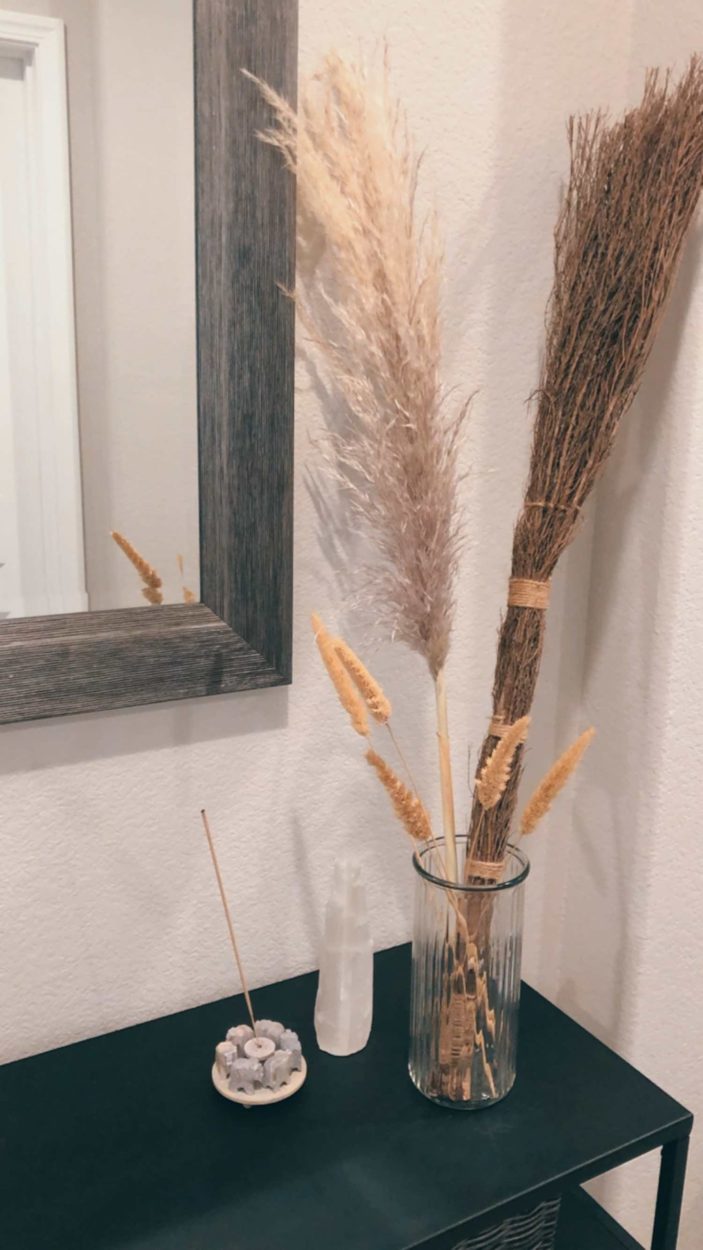 Fall Console Table Pampas Grass Cinnamon Broom Wheat Arrangement