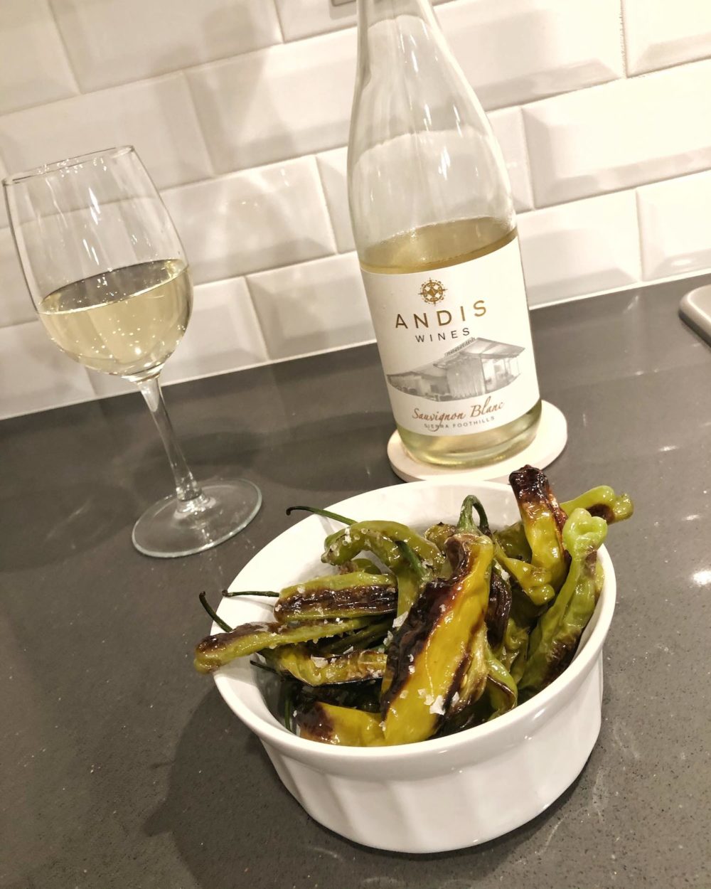 Easy Blistered Shishito Peppers Recipe - Andis Wines Sauvignon Blanc